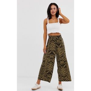 ASOS Design shirred elastic waist zebra print / tiger print culotte pants